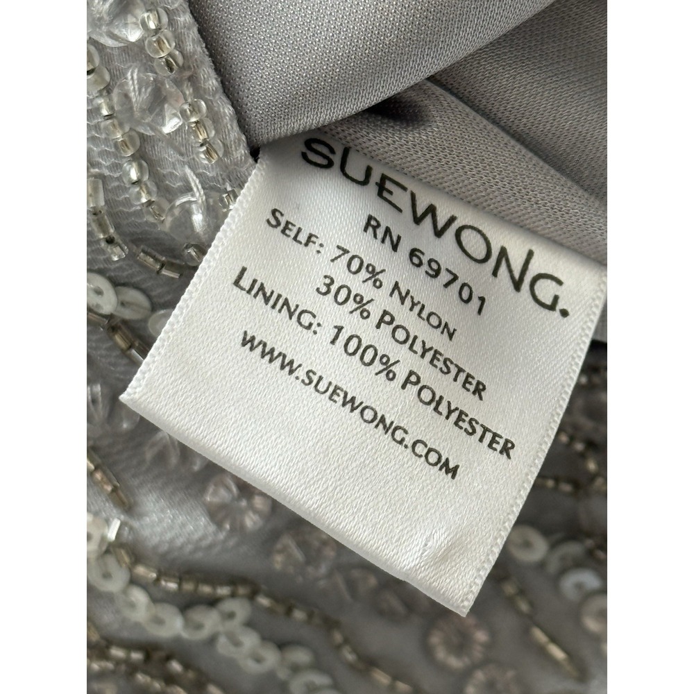 Sue Wong Nocturne NWT Embellish Beaded Rosette Dress 6‎ Platinum Silver Metallic - Picture 8 of 10